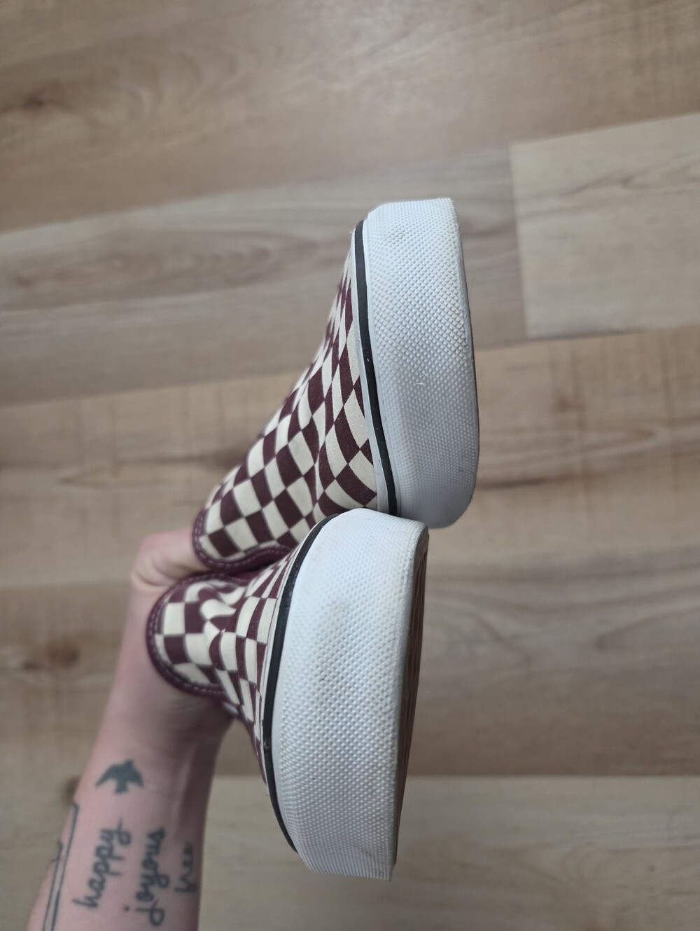 Vans Slip-On Checkerboard Sneakers in Maroon and Cream - Picture 9 of 10
